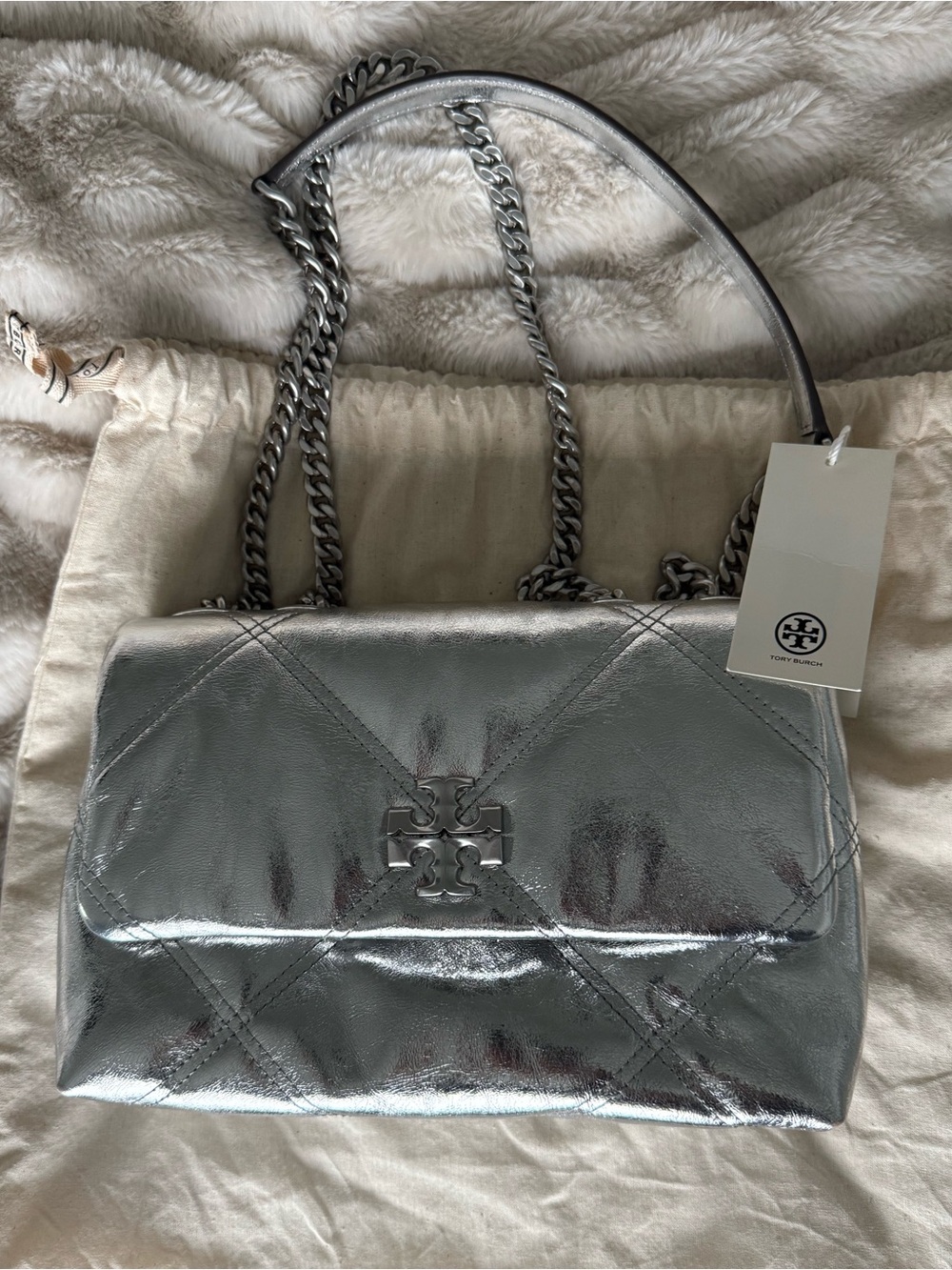 Tory Burch Small Kira Metallic Diamond Quilt Convertible Shoulder Bag